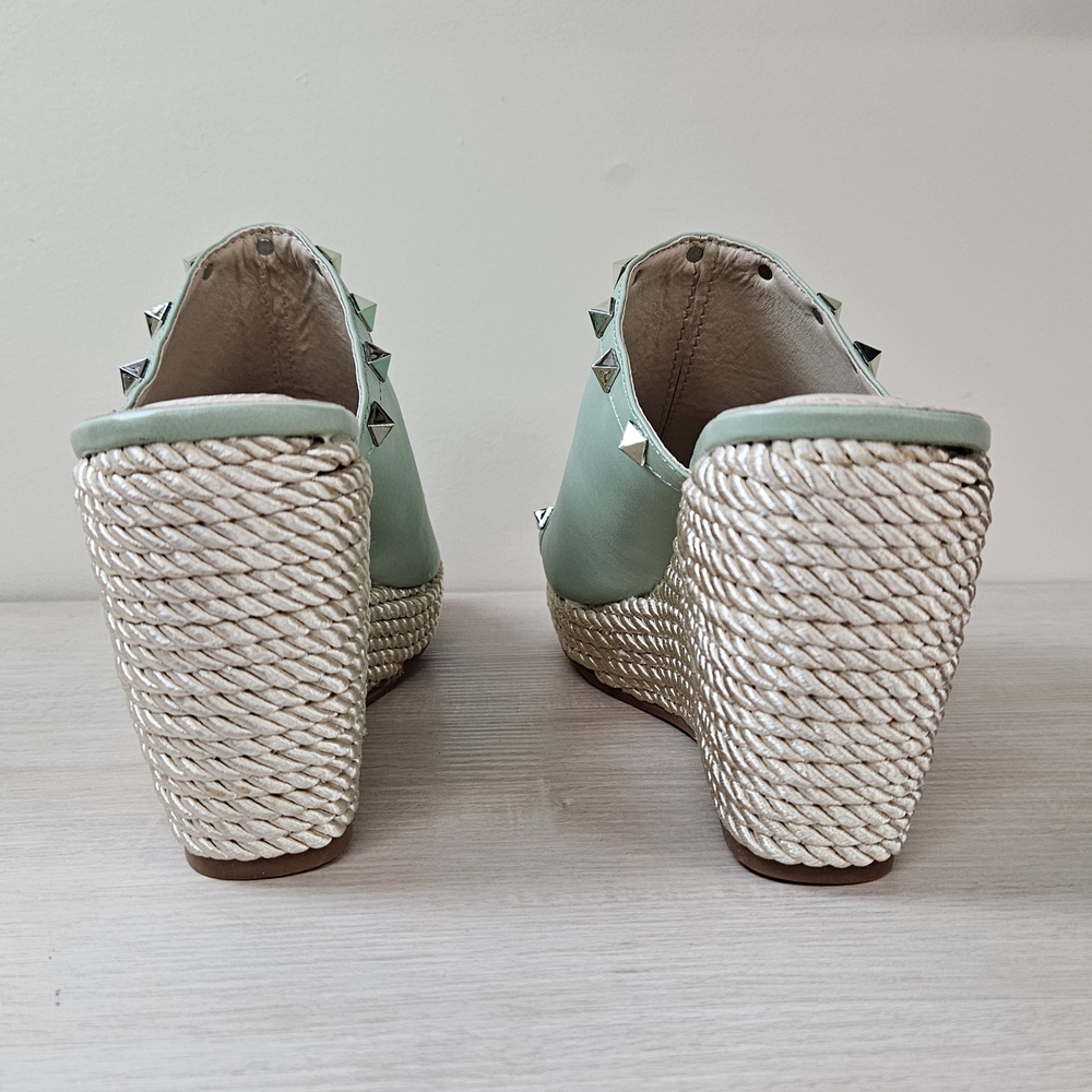 NATURE BREEZE | Size 8 | Soft Sage Studded Espadrille Platform Wedges - Picture 7 of 10